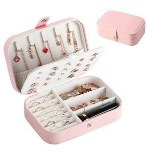Portable Jewelry Box Pink Double layer Compact Tarnish Resistant